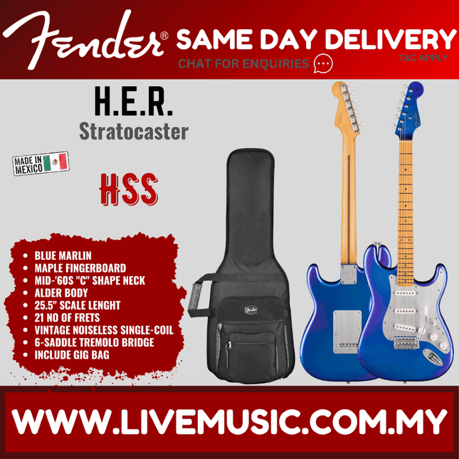 Fender Limited Edition H.E.R. Stratocaster Electric Guitar, Maple FB, Blue Marlin