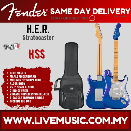 Fender Limited Edition H.E.R. Stratocaster Electric Guitar, Maple FB, Blue Marlin