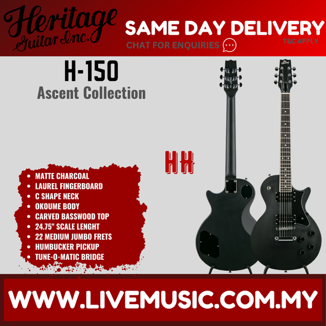 Heritage Ascent Collection H-150 Electric Guitar - Matte Charcoal ( H150 H 150 )