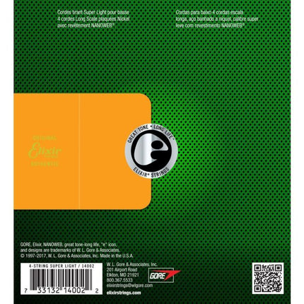 Elixir 14002 Nanoweb Coating Bass Guitar String, Super Light (.040-.095)
