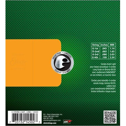 Elixir 14502 80/20 Bronze 4-String Acoustic Bass Strings (45-100)