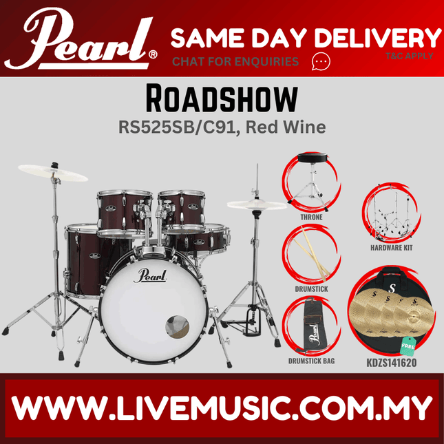 Pearl Roadshow RS525SB/C Drum Set with KDZS141620 Silent Cymbal set, Drum Throne