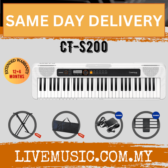 Casio CT-S200 61-Keys Casiotone Keyboard with Keyboard Stand, Damper pedal, Headphone And Bag - White ( CTS200 / CT S200 )