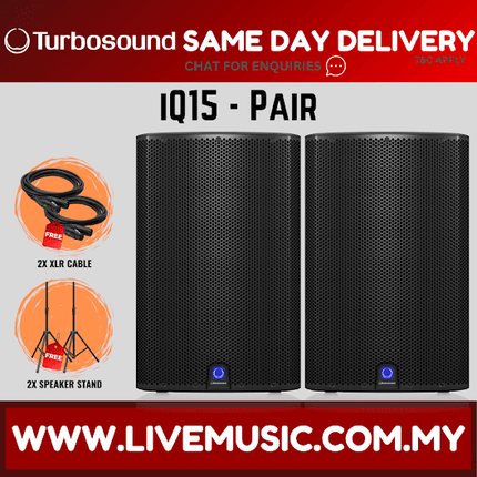 Turbosound iQ15 2500-Watt 15" Powered Speaker w/Wireless Mic, Speaker Stand And Cable - Each / Pair ( iQ-15 / iQ 15 )