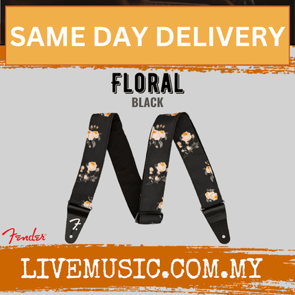 Fender Floral Guitar Strap, Black