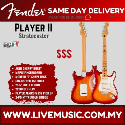 Fender Player II Stratocaster Electric Guitar, Maple FB, Transparent Mocha Burst / Aged Cherry Burst