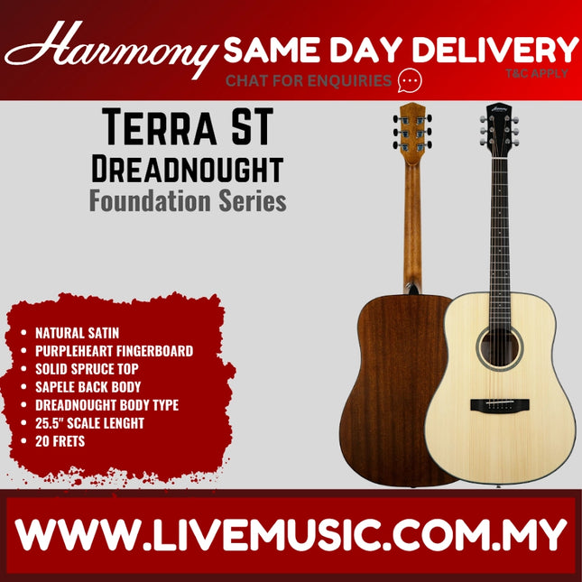 Harmony Foundation Series Terra ST Dreadnought Acoustic Guitar, Natural Satin
