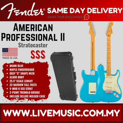 Fender American Professional II Stratocaster Electric Guitar, Maple Fretboard - Miami Blue