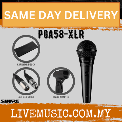 Shure PGA58 Cardioid Dynamic Vocal Microphone, XLR-XLR Cable ( PGA58-XLR/ PGA58-QTR / PGA58-LC )