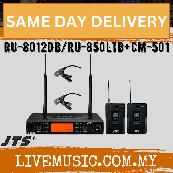 JTS RU-8012DB/RU-850LTB+CM-501 Dual channel PLL diversity detachable antenna receiver with 2x Plastic Bodypack transmitter + lavaliere microphone