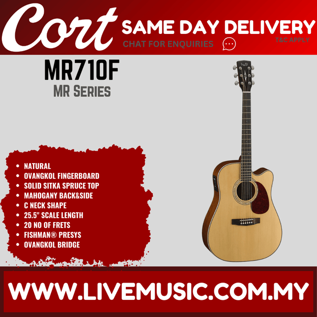 Cort MR710F-NT Solid Top Acoustic Electric Guitar (MR-710F / MR 710F)