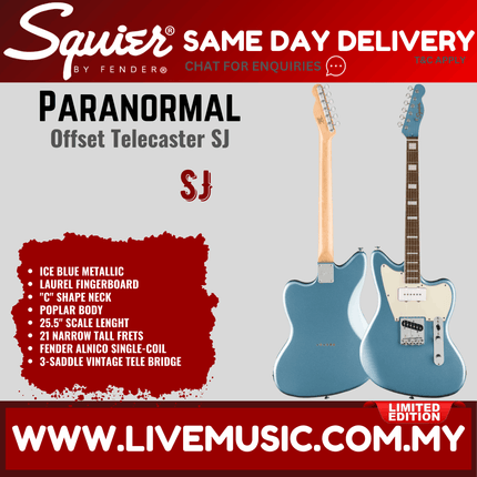 Squier Limited Edition Paranormal Offset Telecaster SJ Electric Guitar, Laurel FB, Ice Blue Metallic