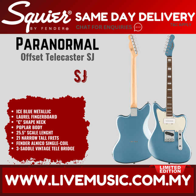 Squier Limited Edition Paranormal Offset Telecaster SJ Electric Guitar, Laurel FB, Ice Blue Metallic