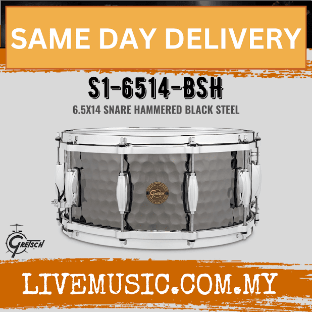 Gretsch S1-6514-BSH 6.5x14inch Hammered Black Steel Snare Drum
