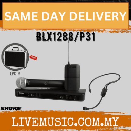 Shure BLX1288/P31 Dual Channel Combo Wireless System, BLX88 Receiver, BLX1 Bodypack Transmitter, BLX2/PG58 Handheld Cardioid Dynamic Mic & PG31 Cardioid Condenser Headset Mic ( BLX1288-P31 / BLX1288P3