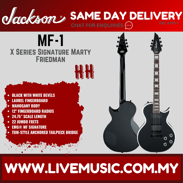 Jackson X Series Signature Marty Friedman MF-1 Electric Guitar, Laurel FB, Gloss Black w/White Bevels (MF1/MF 1)