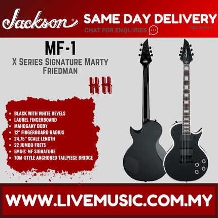 Jackson X Series Signature Marty Friedman MF-1 Electric Guitar, Laurel FB, Gloss Black w/White Bevels (MF1/MF 1)