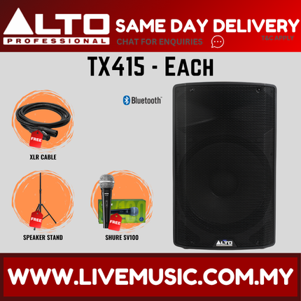 Alto TX415 15" 2-Way Powered Loudspeaker w/Wireless Mic, Speaker Stand and Cable ( TX-315 / TX 315 / TX 415 / TX-415 )