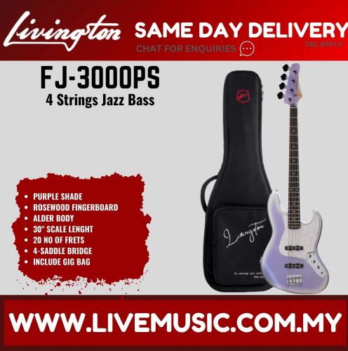 Purple shade 4-string jazz bass guitar with rosewood fretboard and gig bag