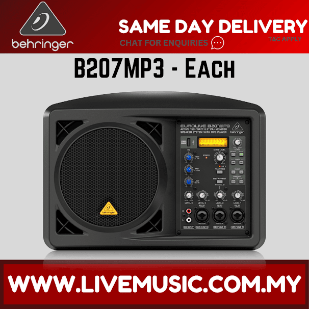 Behringer Eurolive B207MP3 speaker, black PA/monitor cabinet with rear control panel