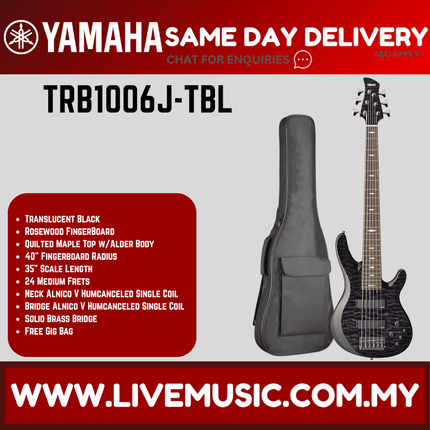 Yamaha Electric Bass Guitar TRB1006J - Translucent Black ( TRB 1006J / TRB-1006J )