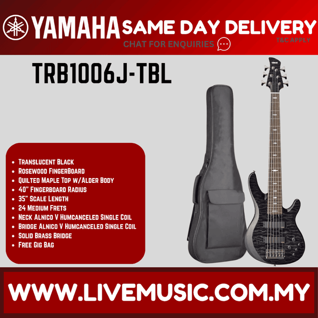 Yamaha Electric Bass Guitar TRB1006J - Translucent Black ( TRB 1006J / TRB-1006J )
