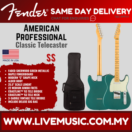 Fender American Professional Classic Telecaster Guitar, Maple FB, Faded Sherwood Green Metallic