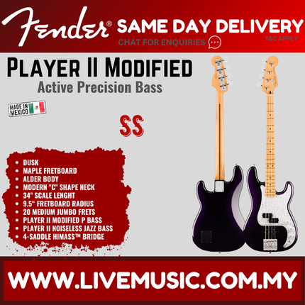 Fender Player II Modified Active Precision Bass Guitar, Maple FB, Dusk