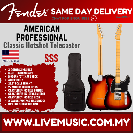 Fender American Professional Classic Hotshot Telecaster Electric Guitar, Maple FB, 3-Color Sunburst