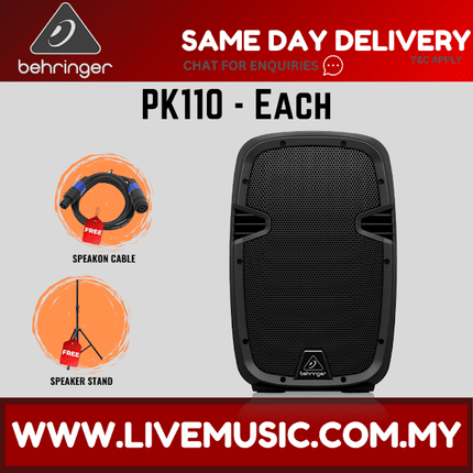 Behringer PK110 Passive 500-Watt 10" PA Speaker System With Speaker Stand & Cable - Pair ( PK 100 / PK-110 )