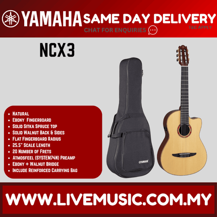 Natural classical acoustic-electric nylon-string guitar with black padded gig bag