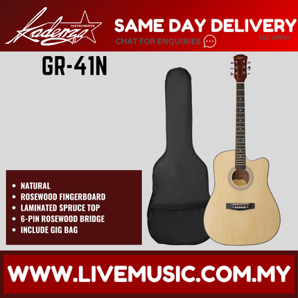 Kadenza GR-41 41" Acoustic Guitar Cutaway w/Bag - ( GR41 GR 41 )-Natural