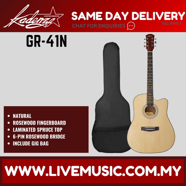 Kadenza GR-41 41" Acoustic Guitar Cutaway w/Bag - ( GR41 GR 41 )-Natural