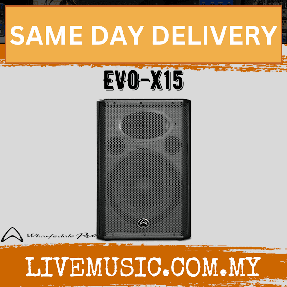 Black 15-inch passive 2-way loudspeaker cabinet with front grille