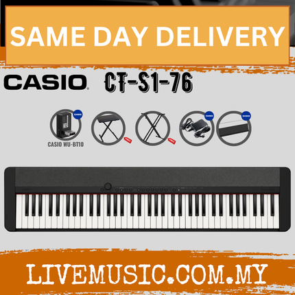 Casio CT-S1-76 76-key Portable Keyboard w/Keyboard Stand And WU-BT10 Wireless Bluetooth - Black ( CTS1 / CT S1 )