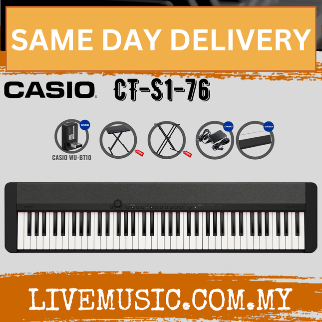 Casio CT-S1-76 76-key Portable Keyboard w/Keyboard Stand And WU-BT10 Wireless Bluetooth - Black ( CTS1 / CT S1 )