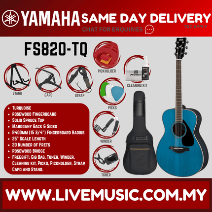 Yamaha FS820 Concert Acoustic Guitar W/Bag - Turquoise (FS-820 FS 820)