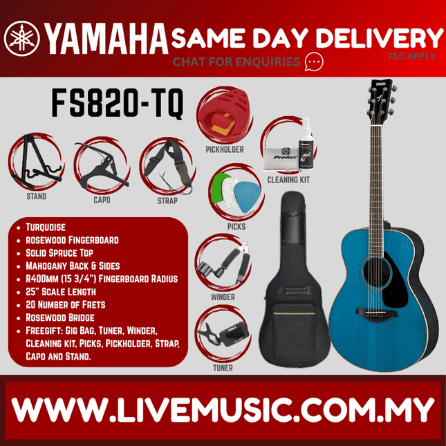Yamaha FS820 Concert Acoustic Guitar W/Bag - Turquoise (FS-820 FS 820)
