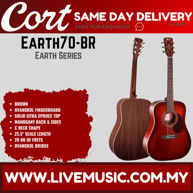 Cort Earth70 Acoustic Guitar with Gig Bag - Brown ( Earth 70 Earth-70)