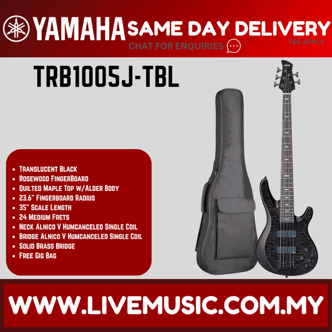 Yamaha TRB1005J 5-string Electric Bass Guitar - Translucent Black ( TRB-1005J / TRB 1005J )