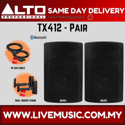 Alto TX412 12" Powered Loudspeaker w/Mic, Speaker Stand and Cable - Each / Pair ( TX-412 TX 412 ) Replace TX312 TX-312