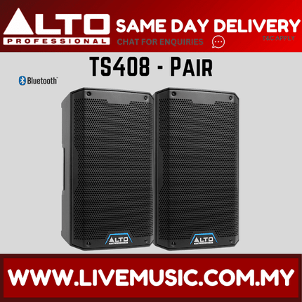 Alto TS408 2000W 8" Powered Speaker w/UG-88HH Wireless Mic, Speaker Stand and Cable - Each / Pair ( TS 408 TS-408 )