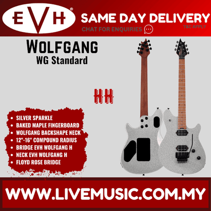 EVH Wolfgang Standard Electric Guitar, Maple FB, Silver Sparkle