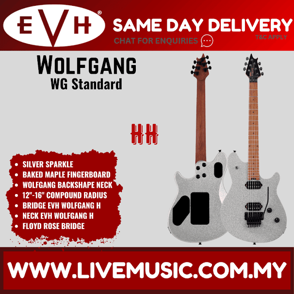 EVH Wolfgang Standard Electric Guitar, Maple FB, Silver Sparkle