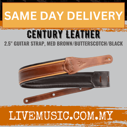 Taylor Century 2.5Inch Guitar Strap, Medium Brown/Butterscotch/Black Leather