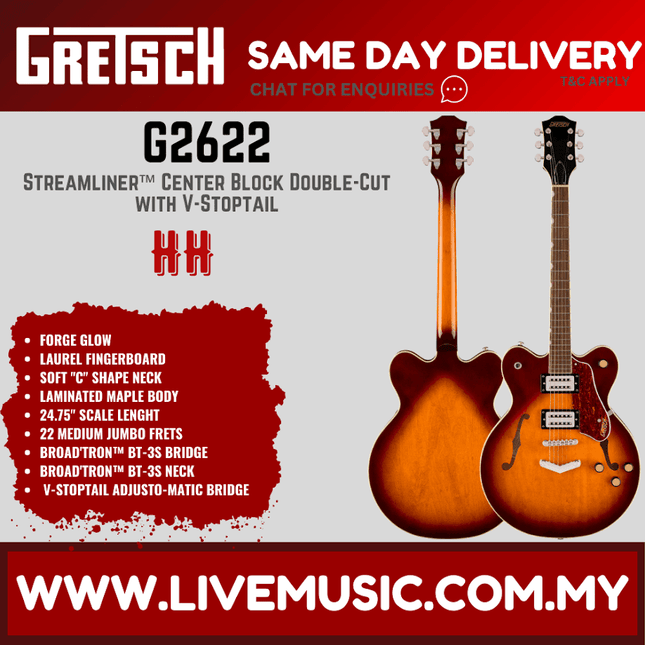 Gretsch G2622 Streamliner Center Block Double-Cut Electric Guitar, Forge Glow
