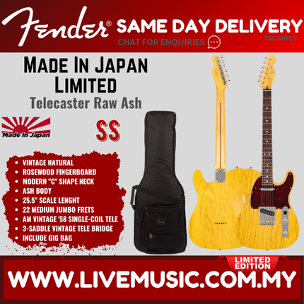 Fender MIJ Limited Telecaster Electric Guitar, RW FB, Raw Ash Vintage Natural