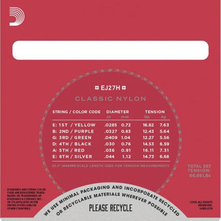 D'Addario EJ27H - Nylon Classical Strings, Hard Tension (DAddario)
