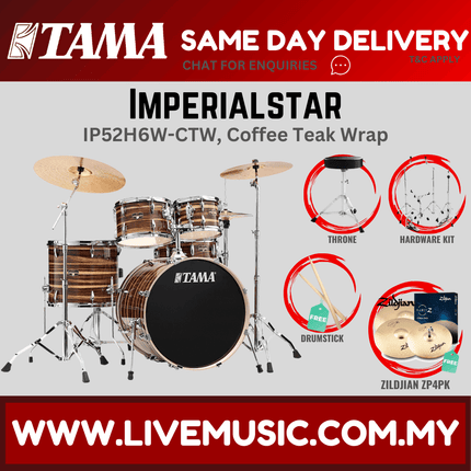 Tama Imperial Star Drum Set with Drum Throne, Imperialstar With Zildjian ZP4PK Cymbal Set ( IP52H6W )