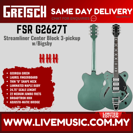 Gretsch FSR G2627T Streamliner Center Block 3-pickup Electric Guitar w/Bigsby, Georgia Green